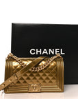 Metallic Patent Calfskin Quilted Medium Boy Flap Gold
