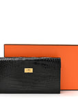 Shiny Alligator Kelly Pocket Long Wallet Black