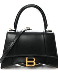 Shiny Box Calfskin Small Hourglass Top Handle Bag Black