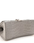 Shiny Calfskin Crocodile Embossed Small Hourglass Top Handle Bag BLCG Grey