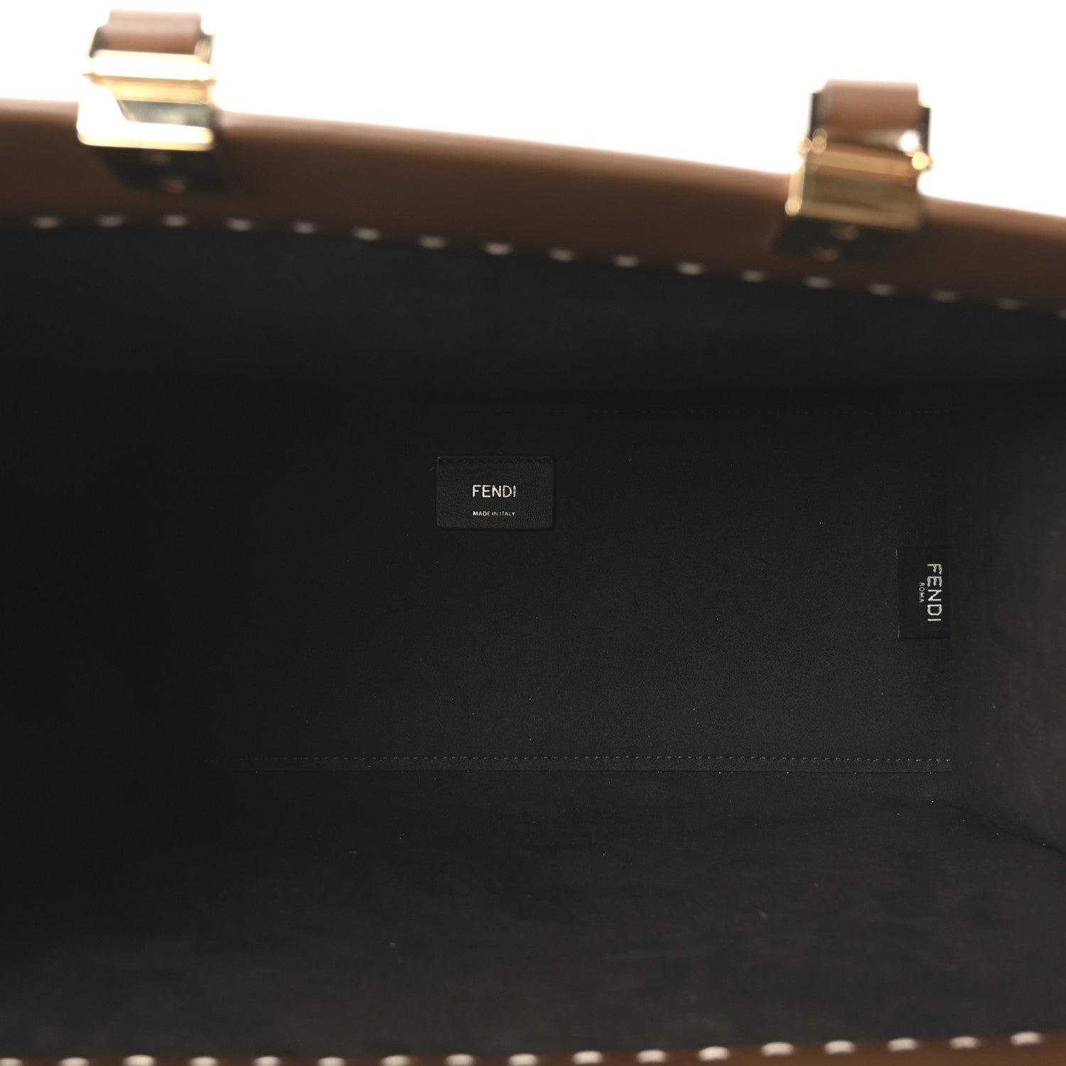 Paglia Pequin Vitello King Woven Medium FNDI Sunshine Shopper Tote Naturale Gianduia