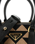 Jacquard Saffiano Triangolo Symbole Embroidered Mini Galleria Double Zip Tote Black Corda