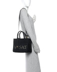 Canvas Studded Small Logo Tote Bag Black