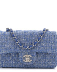 Tweed Quilted Mini Rectangular Flap Blue White