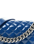 Patent Calfskin Quilted Medium Plexiglass Boy Flap Blue