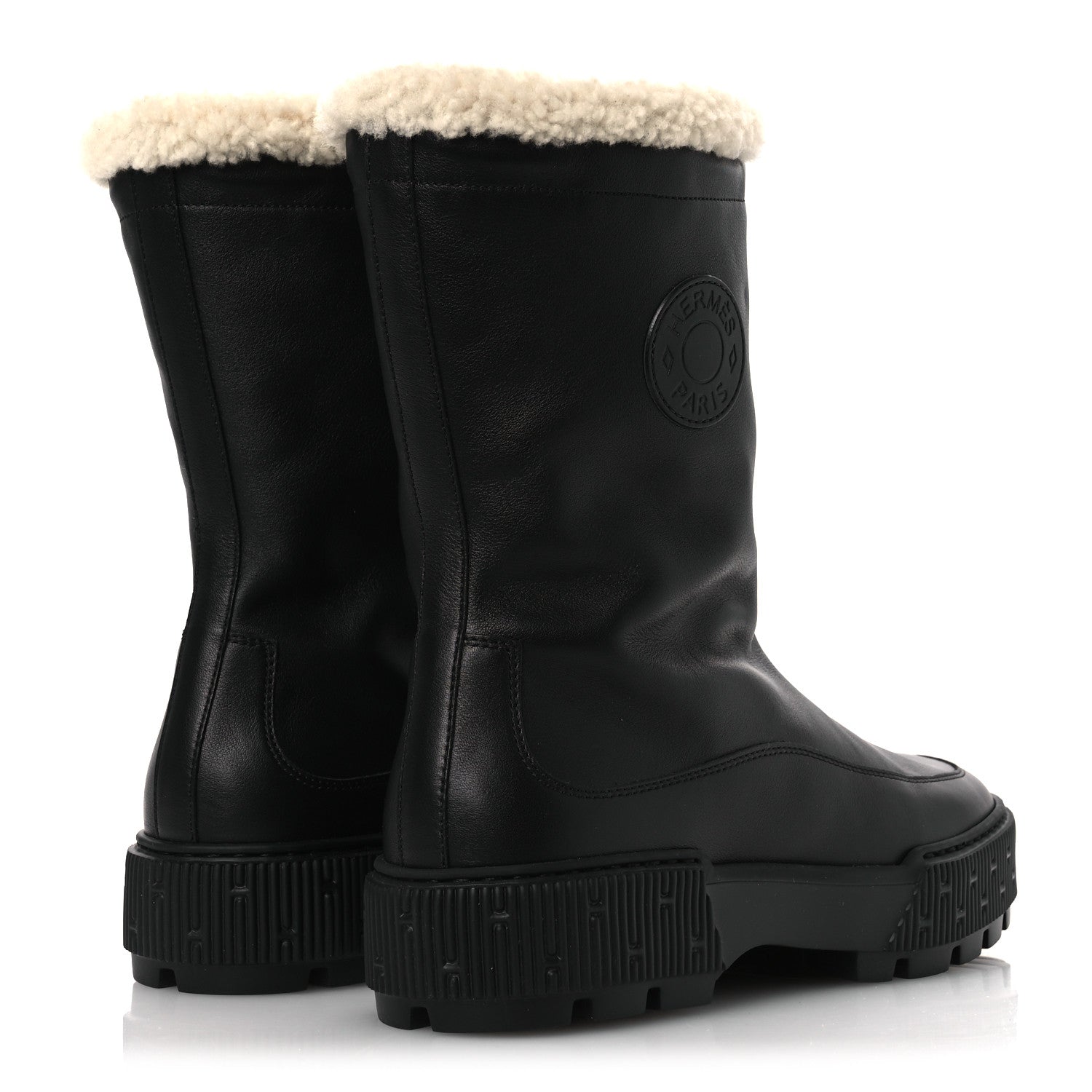 Calfskin Shearling Womens Journey Ankle Boots 38.5 Black Ecru