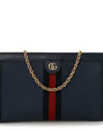 Textured Calfskin Web Medium Ophidia Chain Shoulder Bag Blue Agata