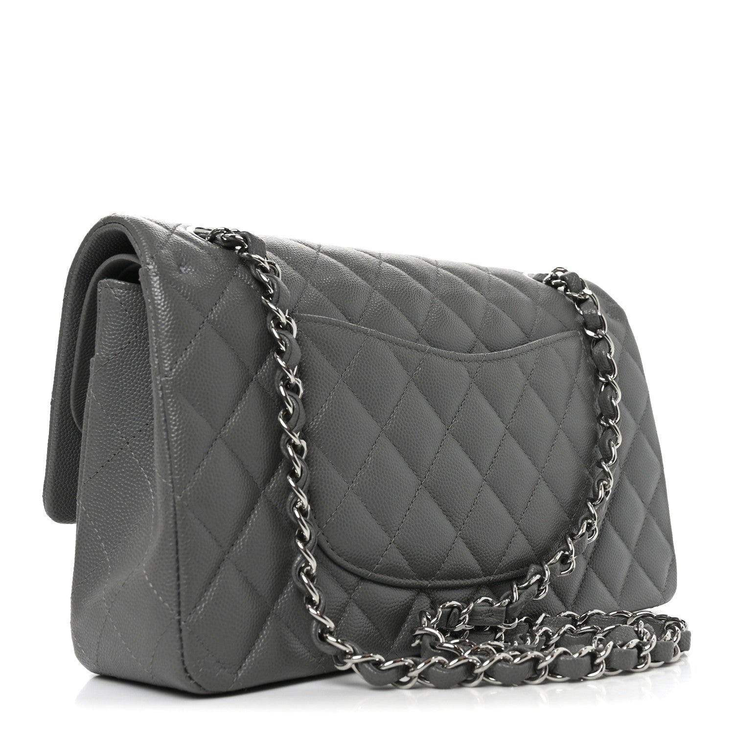 Caviar Quilted Medium Double Flap Grey