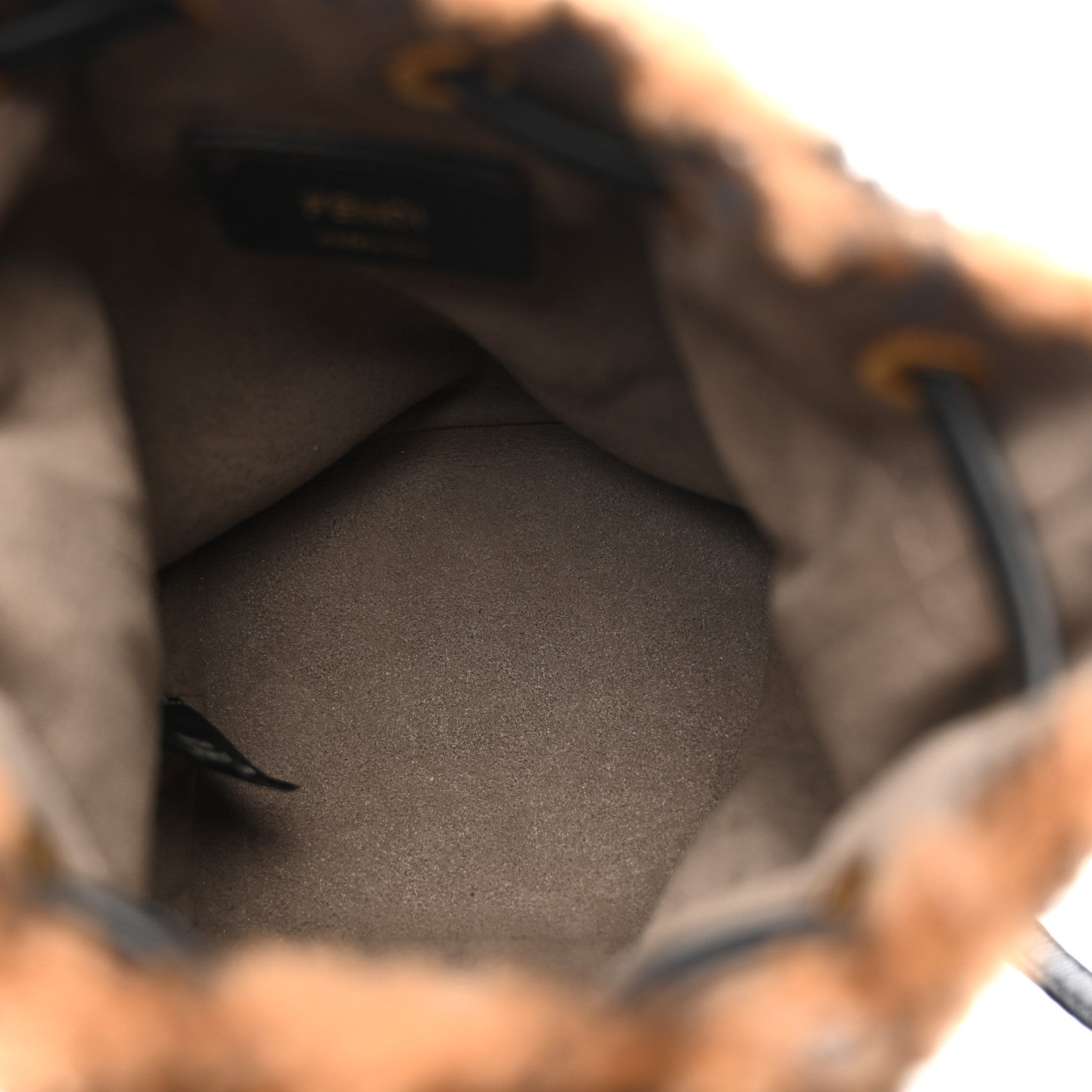 Shearling Vitello Dolce F is FNDI Macro FF 1974 Mini Mon Tresor Bucket Bag Tobacco Black