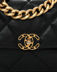 Shiny Goatskin Quilted Large CHNL 19 Flap Black