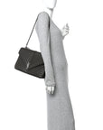 Sheepskin Matelasse Chevron Monogram Large College Satchel Dark Anthracite