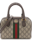 GG Supreme Monogram Textured Dollar Calfskin Web Mini Ophidia Top Handle Bag Beige Ebony New Acero