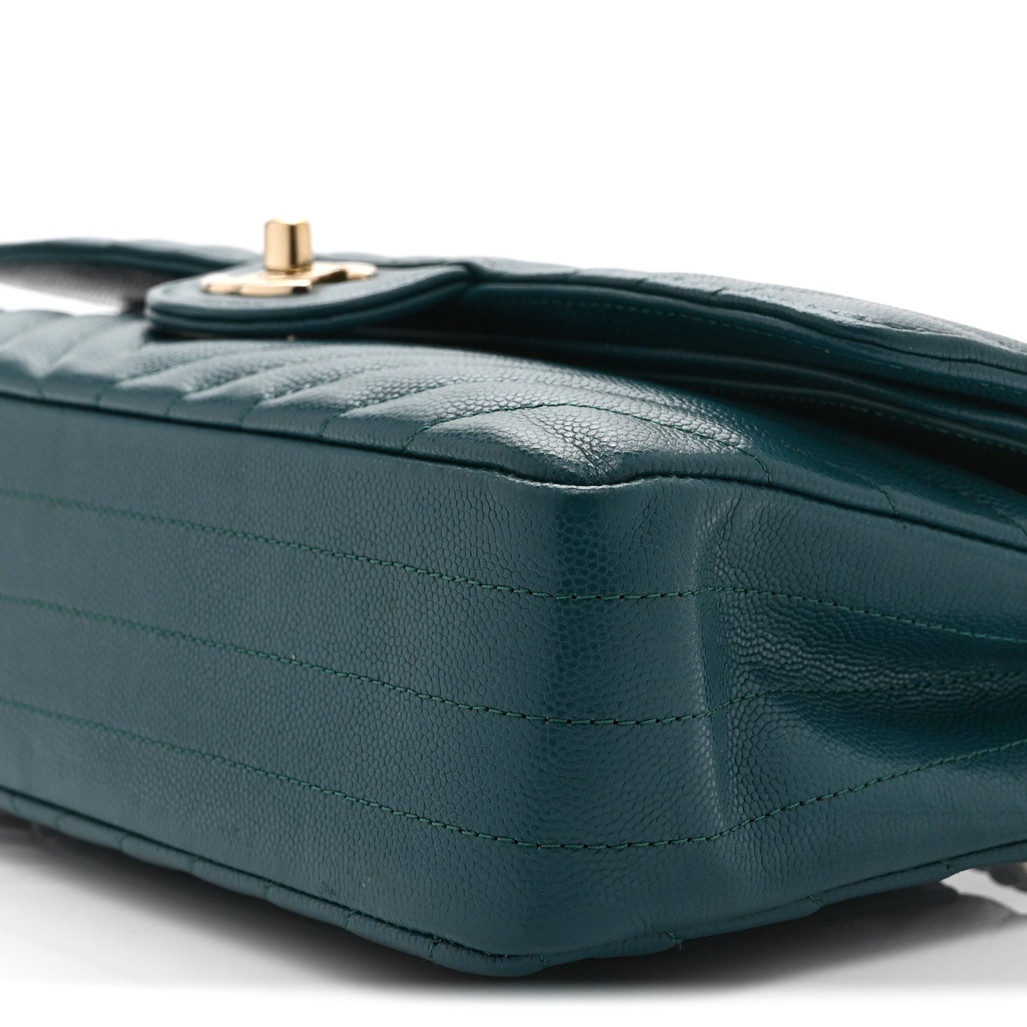 Caviar Chevron Quilted Medium Double Flap  Green
