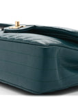 Caviar Chevron Quilted Medium Double Flap  Green