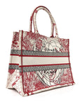 Canvas Embroidered Medium D1ORamour D-Royaume Book Tote Red Multicolor