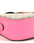 GG Supreme Monogram Textured Dollar Calfskin Web Ophidia Small Crossbody Bag Beige Ebony Fuchsia