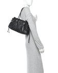 Antiqued Calfskin Triangle Medium Bonnie Shoulder Bag Black