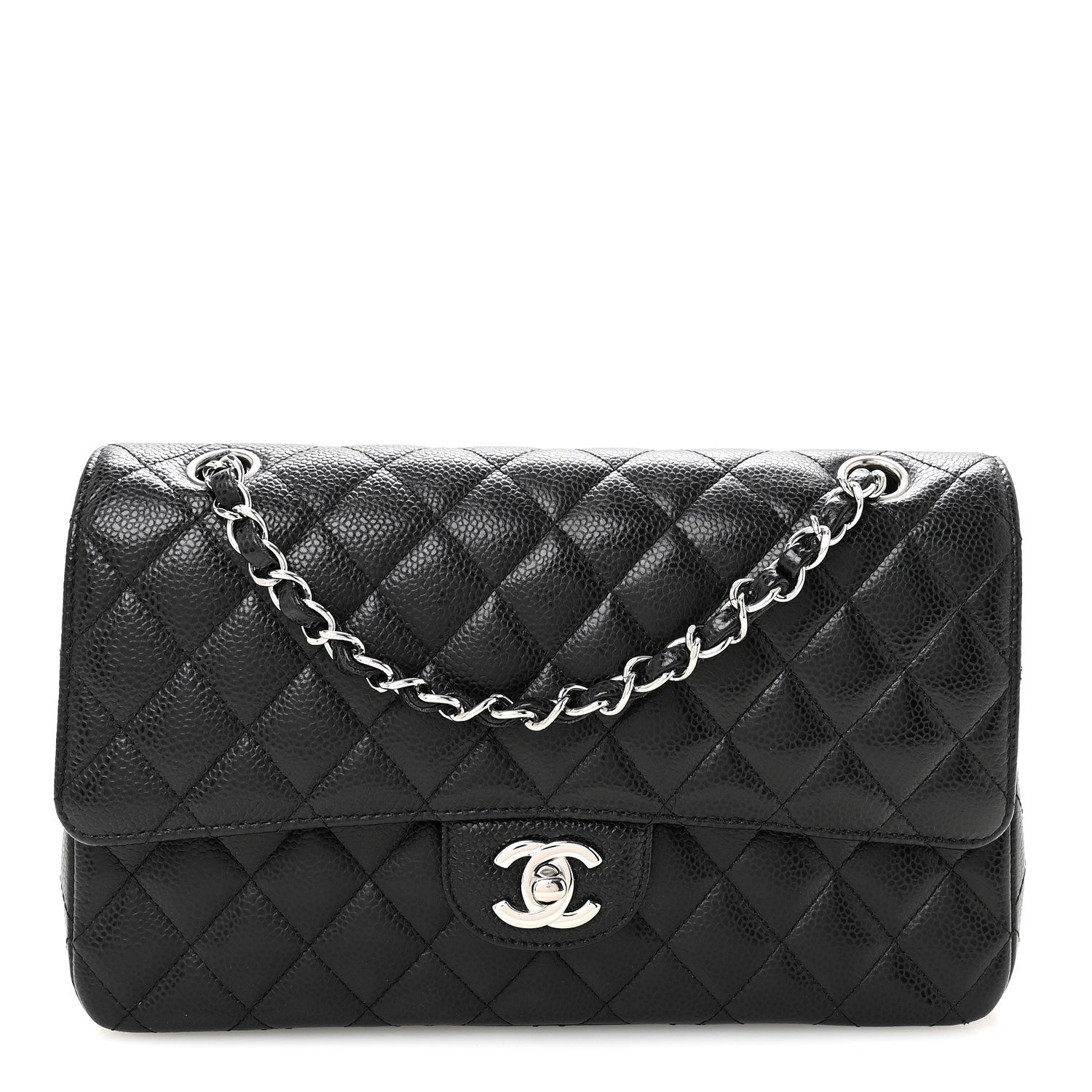 Caviar Quilted Medium Double Flap Black