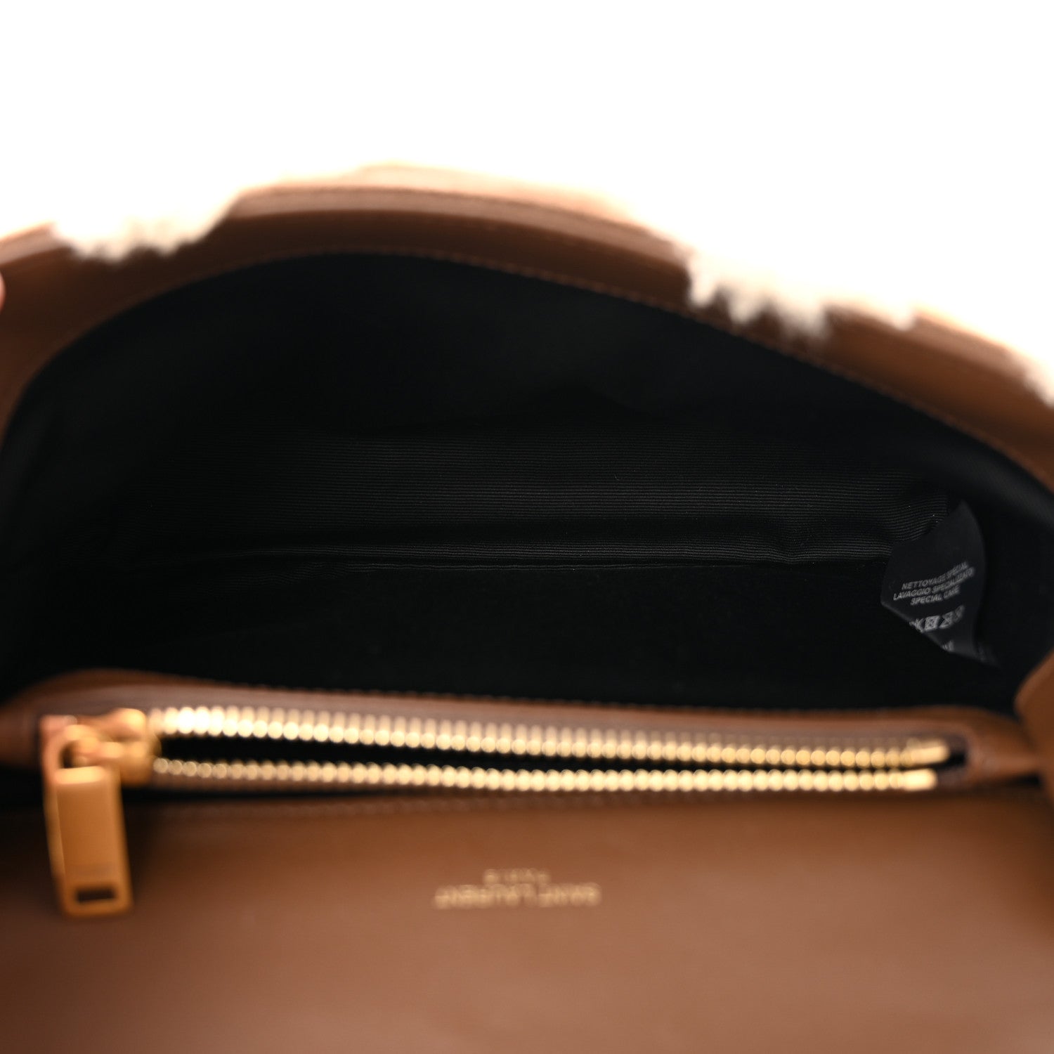 Nubuck Shearling Chevron Monogram Medium College Bag Dark Cigar Natural Beige