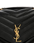 Grain de Poudre Calfskin Y Quilted Monogram Medium Loulou Chain Satchel Black