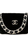 Shearling Lambskin Crystal Strass Flap Black