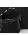 Lambskin Quilted Large Perfect Meeting Hobo Black