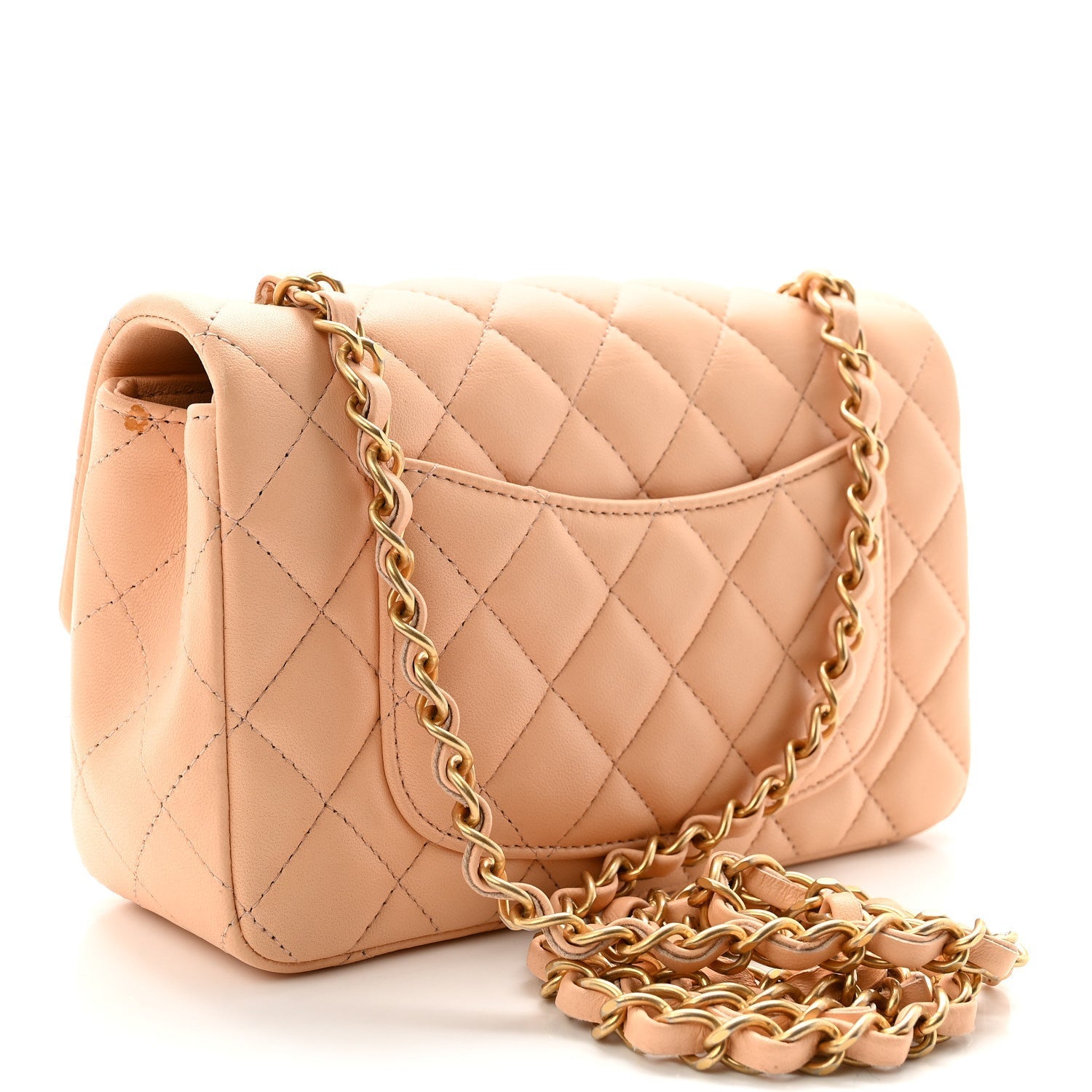 Lambskin Quilted Mini Rectangular Flap Beige