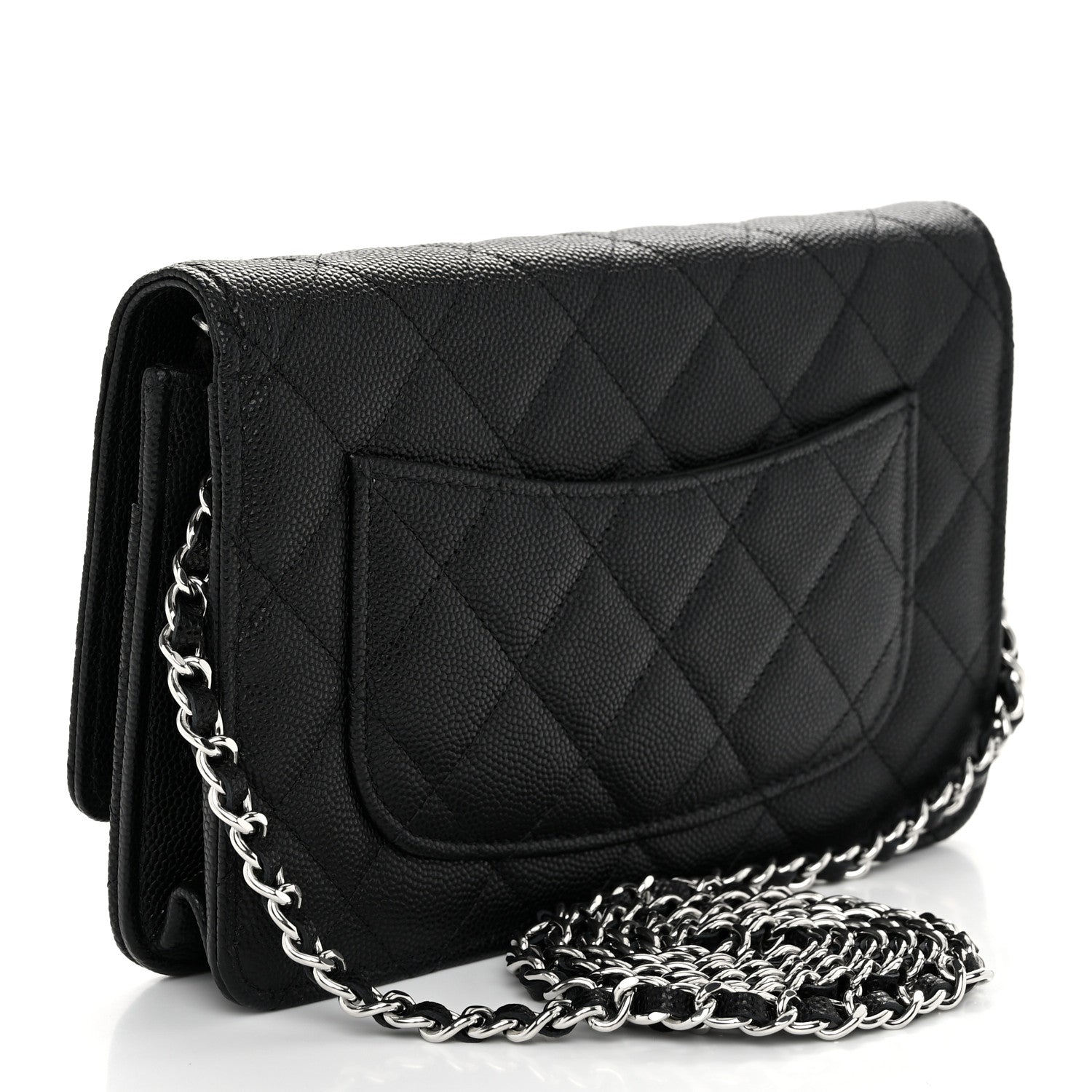 Caviar Quilted CHNL 19 Wallet On Chain WOC Black White