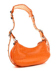 Extra Supple Calfskin Crocodile Embossed Le Cagole Shoulder Bag XS Pop Orange