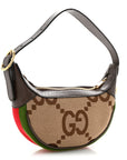 Monogram Jumbo GG Textured Dollar Calfskin Web Mini Ophidia Half Moon Hobo Camel Ebony New Acero