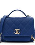 Caviar Quilted Small Business Affinity Flap Dark Blue