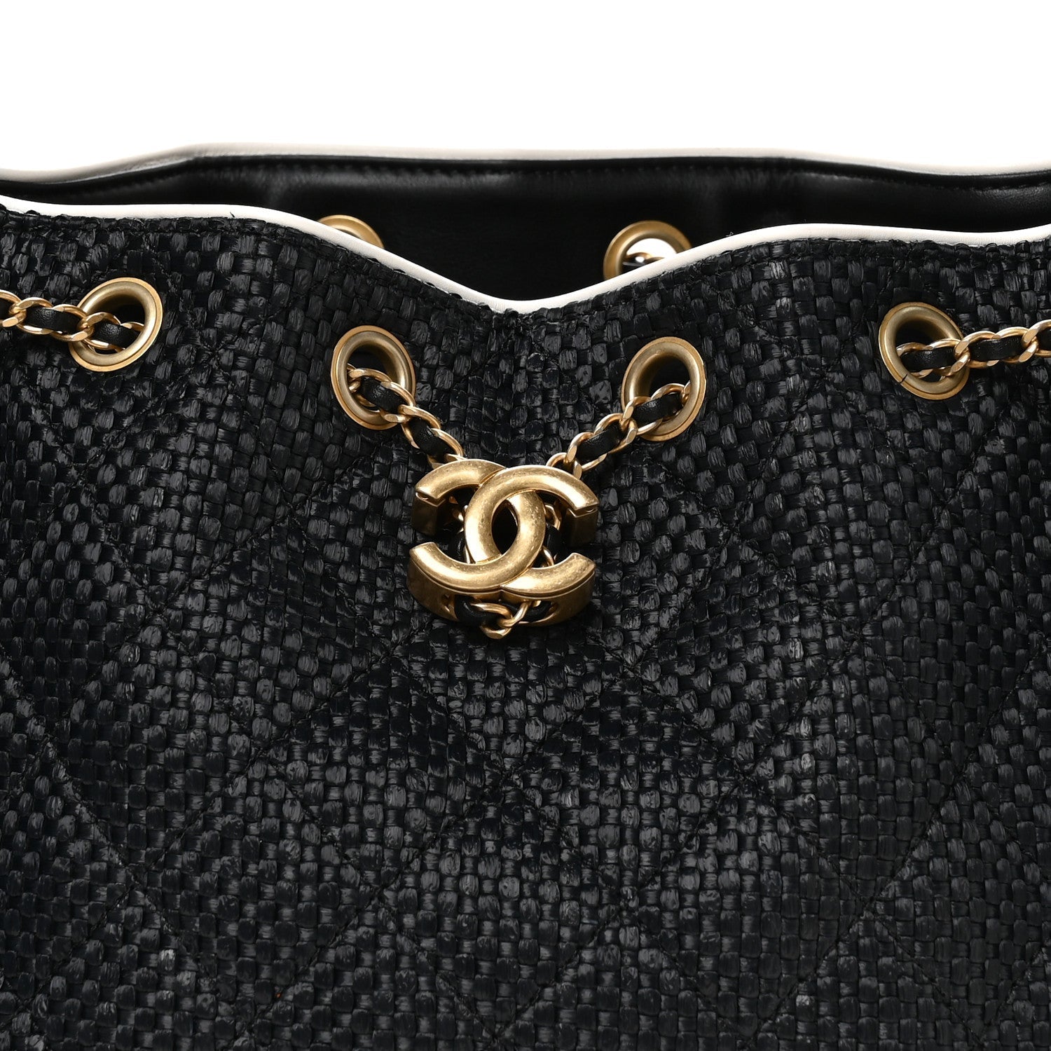 Braided Raffia Calfskin Small CHNL 25 Handbag Black White