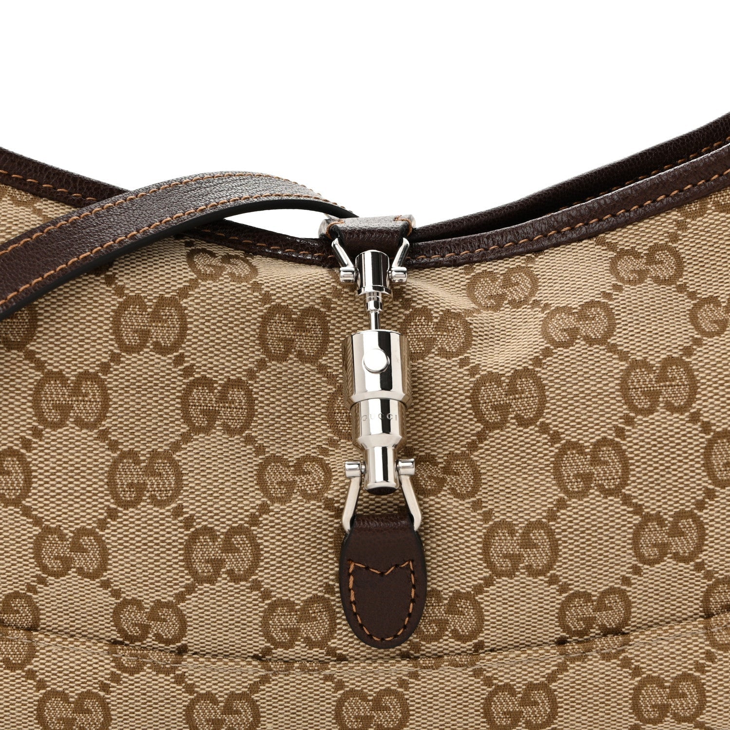 GG Supreme Grained Calfskin Medium Jackie Slim Shoulder Bag Sand Dark Brown