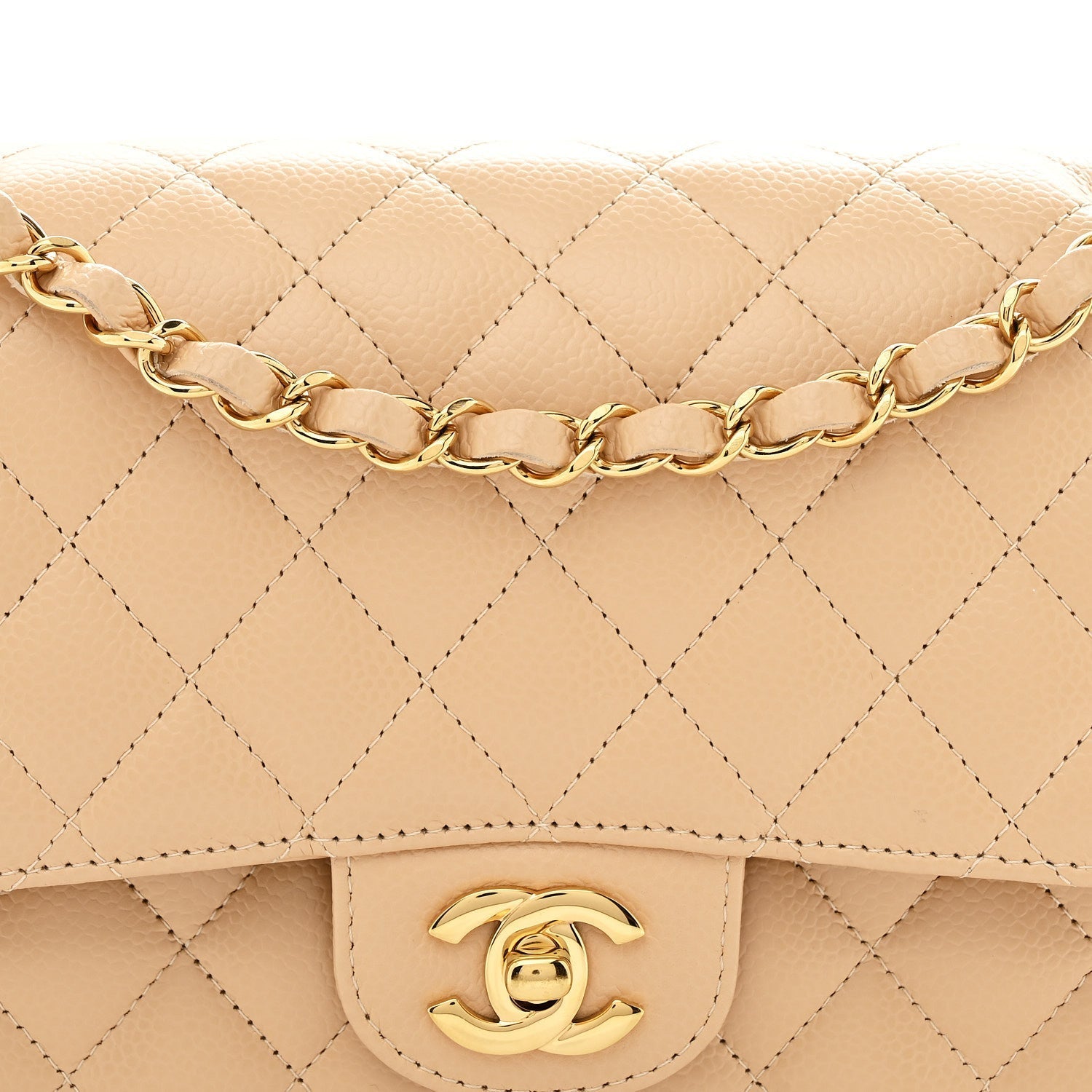 Caviar Quilted Medium Double Flap Beige