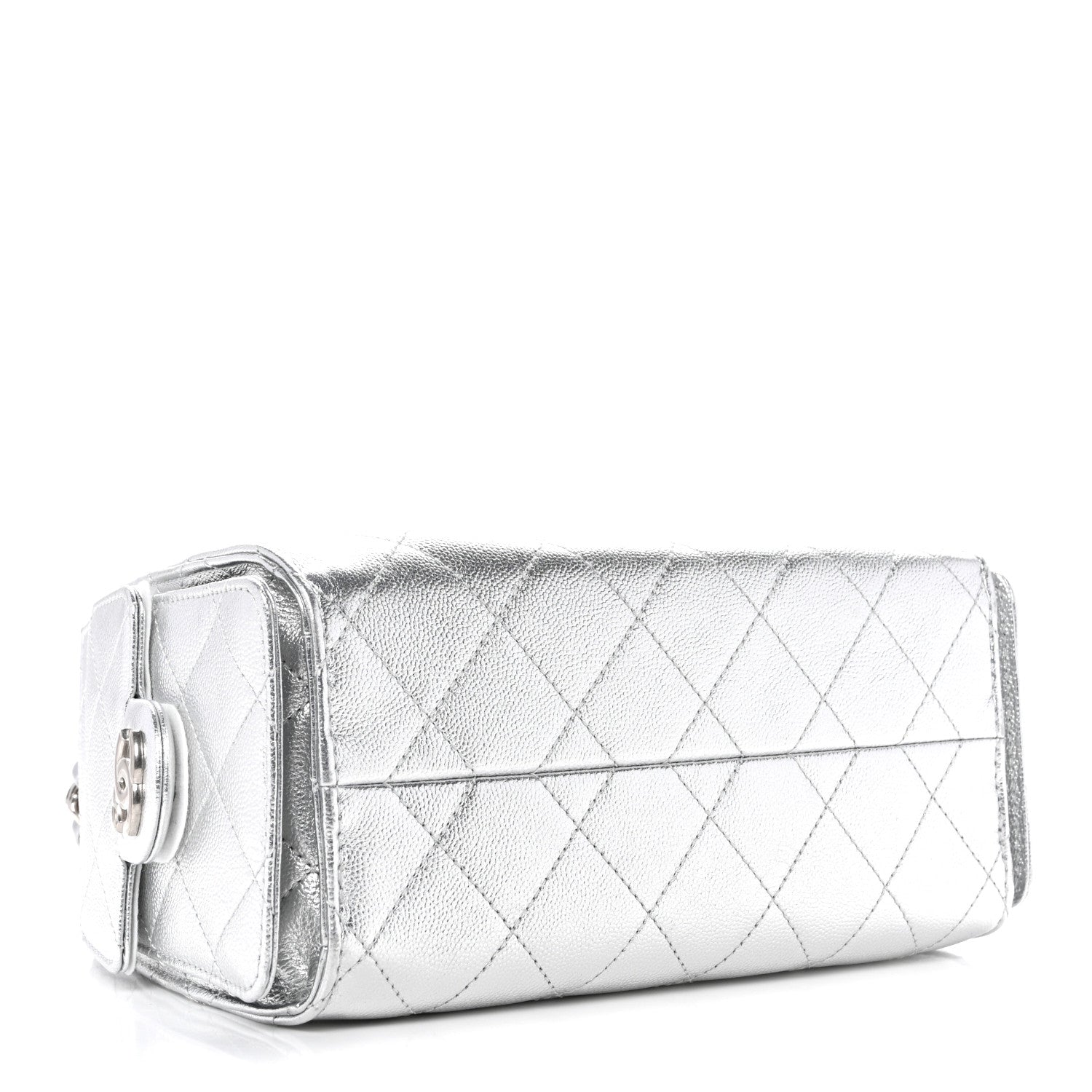 Metallic Caviar Quilted Mini CHNL 25 Handbag Silver