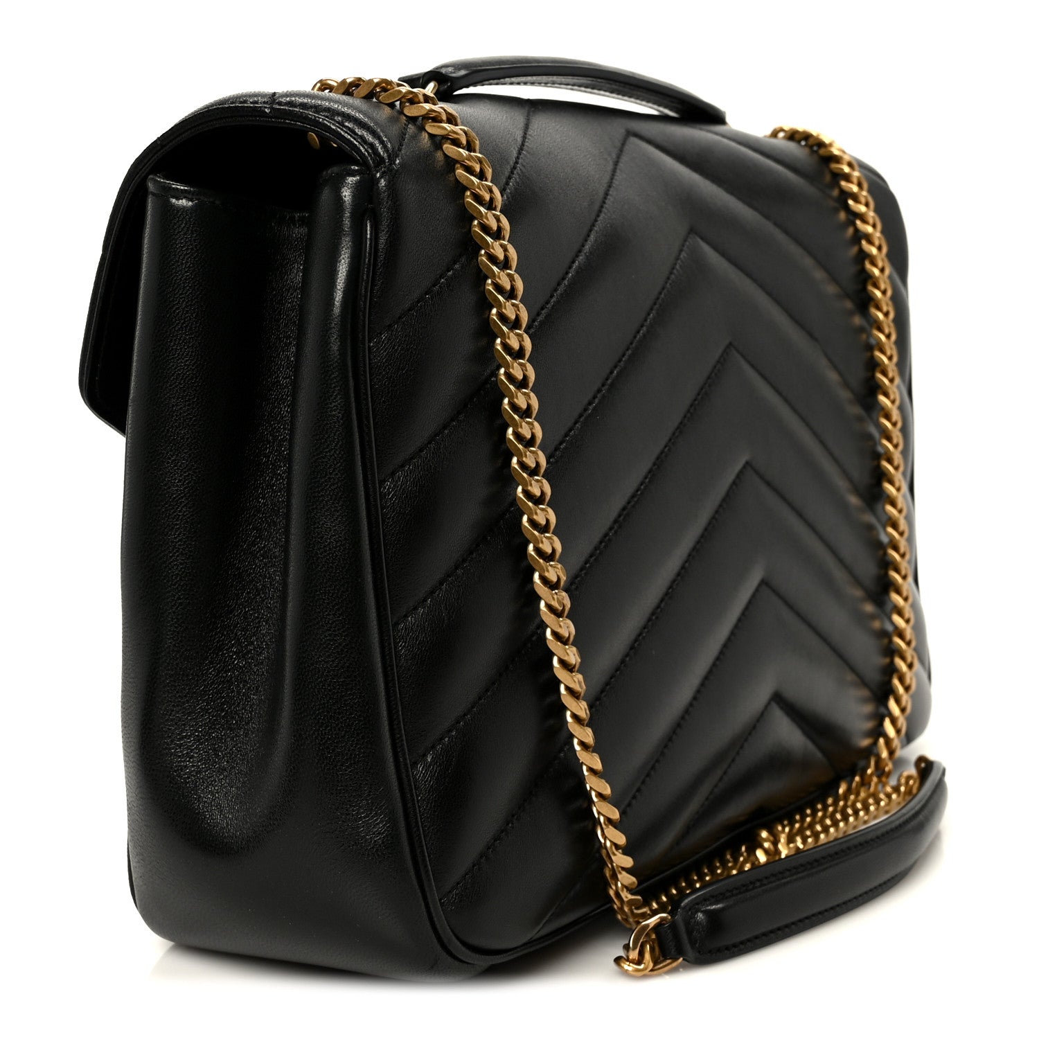 Lambskin Chevron Quilted Large Loulou Black