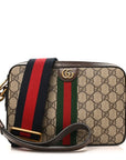 GG Supreme Monogram Textured Dollar Calfskin Web Ophidia Wristlet Shoulder Bag Beige Ebony New Acero