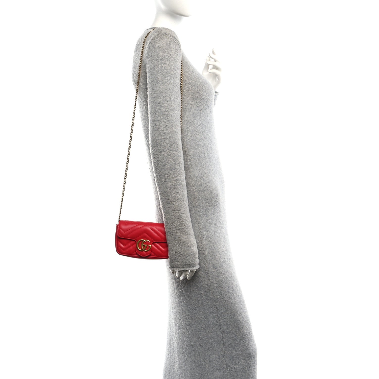 Calfskin Matelasse Super Mini GG Marmont Shoulder Bag Hibiscus Red