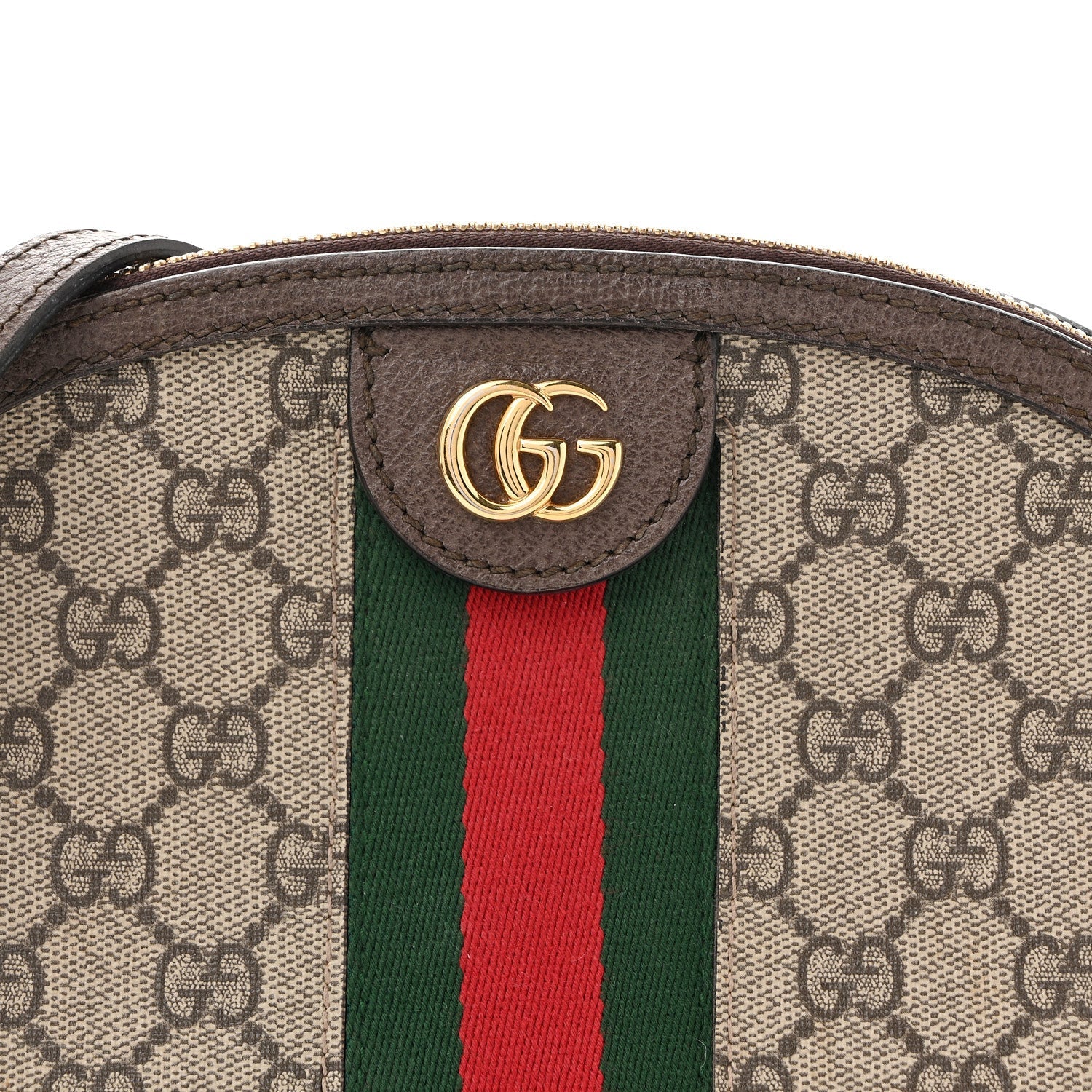 GG Supreme Monogram Textured Dollar Calfskin Web Small Ophidia Dome Shoulder Bag Beige Ebony New Acero
