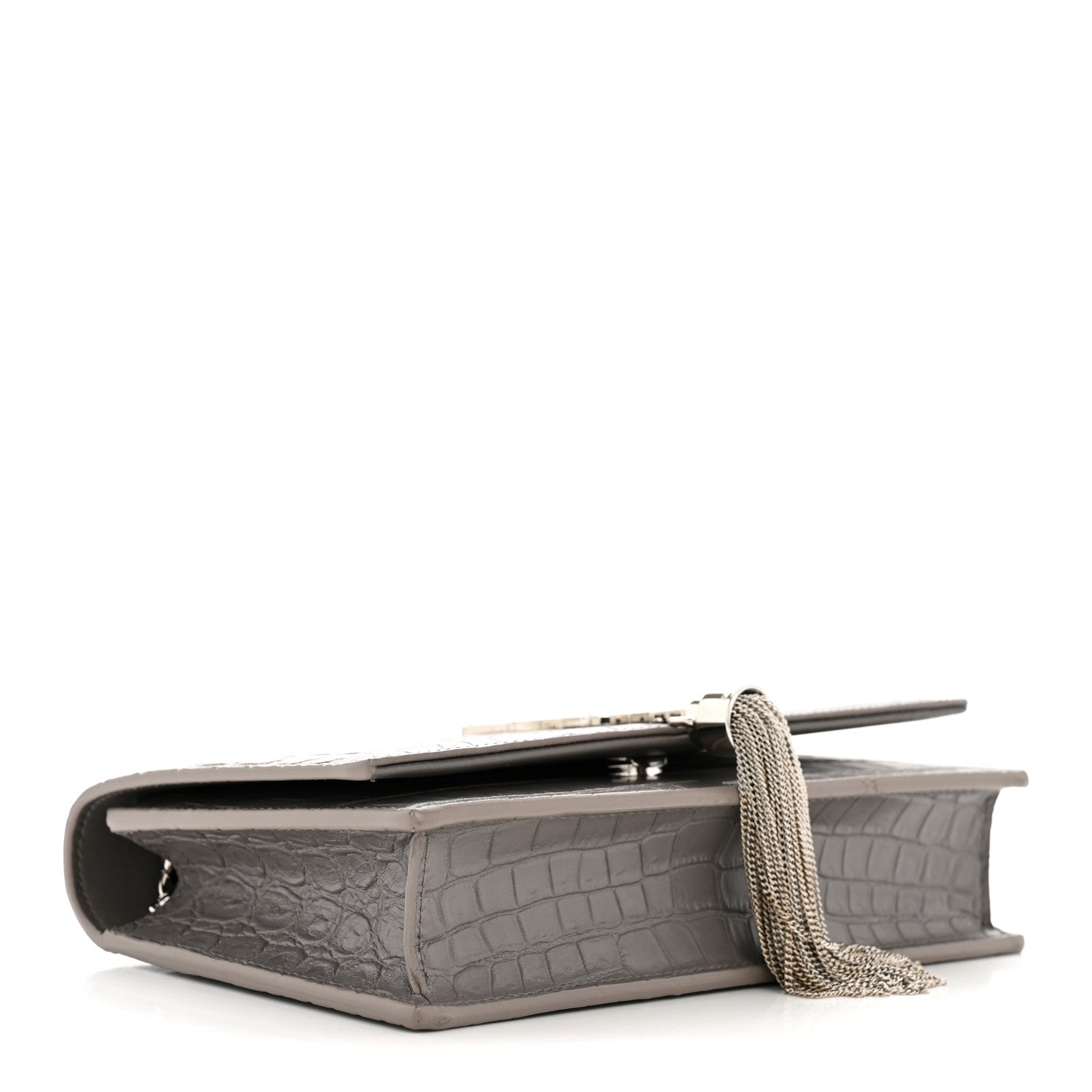 Calfskin Crocodile Embossed Kate Monogram Tassel Chain Wallet Fog