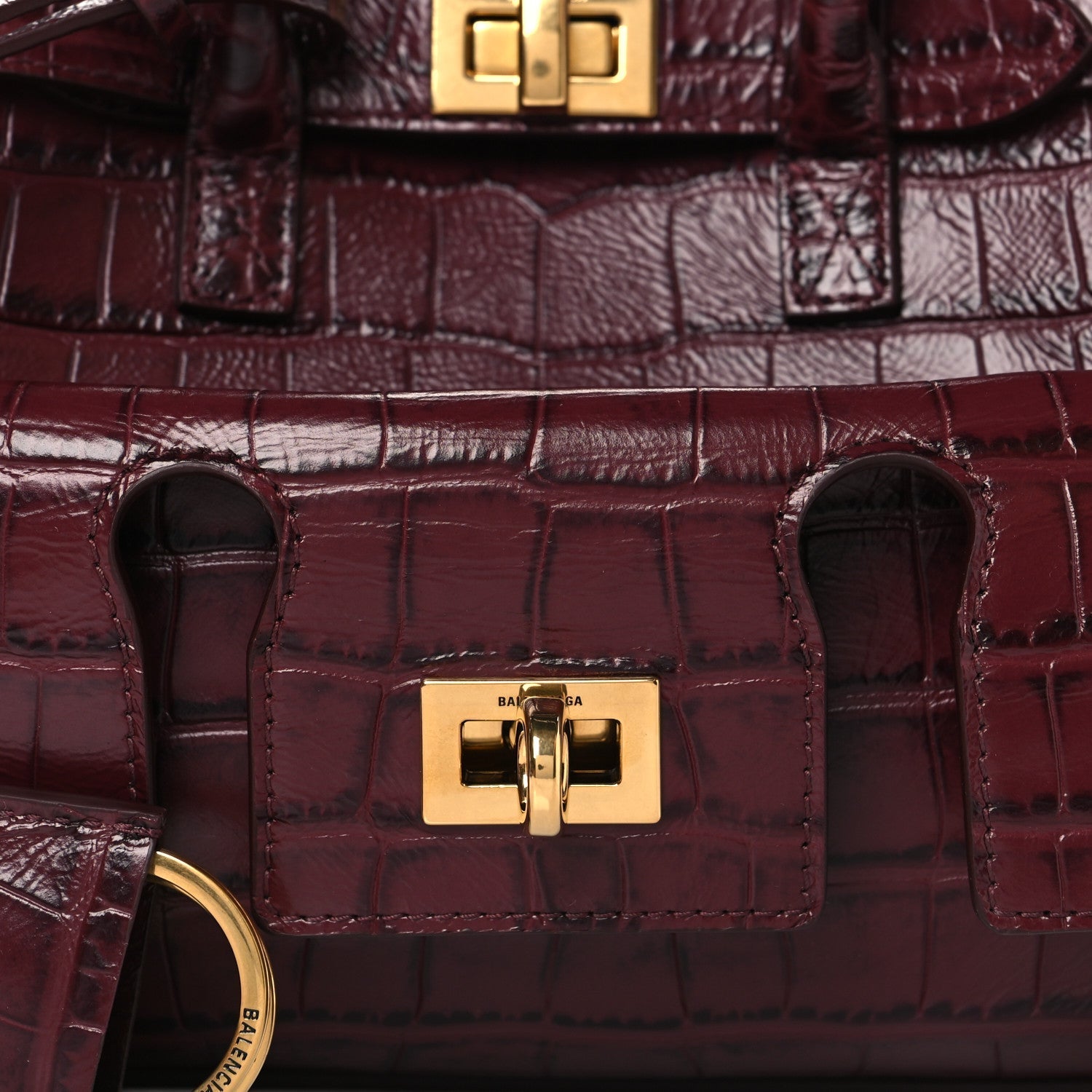 Calfskin Crocodile Embossed Mini Bel Air Carry All Bag Dark Burgundy