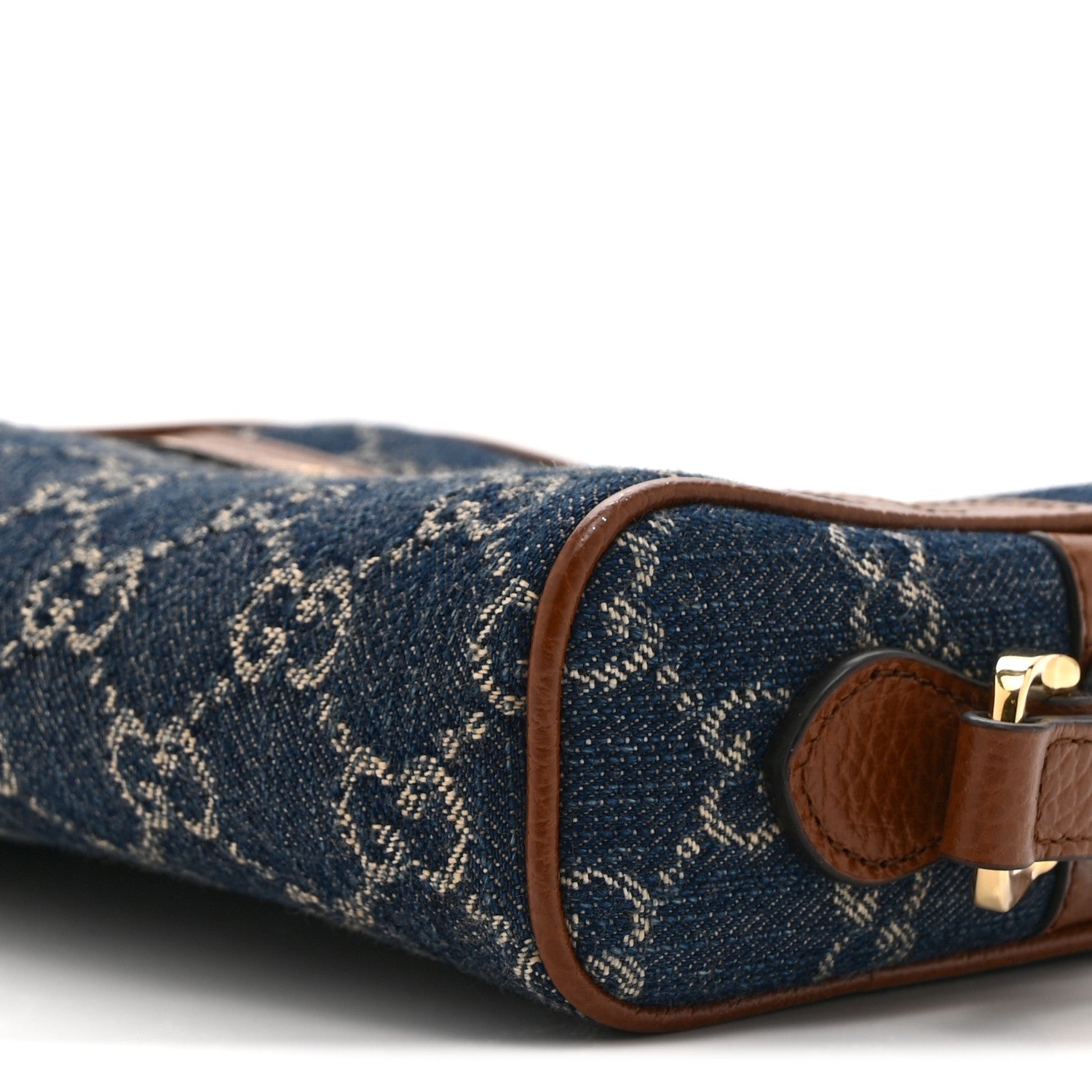 New Denim GG Monogram Dollar Calfskin Mini Ophidia Shoulder Bag Blue Tea Cuir Epilog