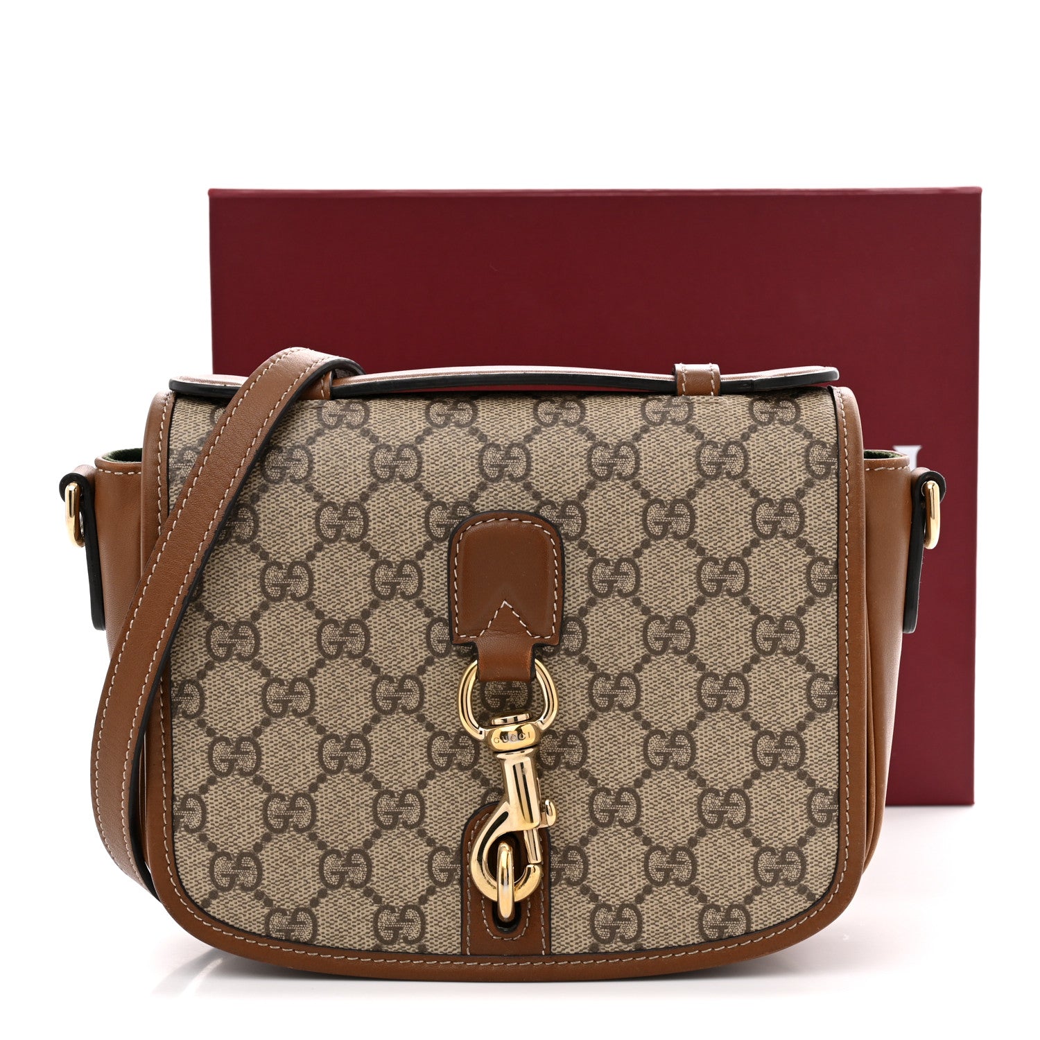 GG Supreme Monogram Textured Calfskin Emblem Mini Shoulder Bag Beige Dark Brown
