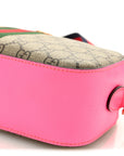 GG Supreme Monogram Textured Dollar Calfskin Web Ophidia Small Crossbody Bag Beige Ebony Fuchsia