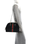 Suede Patent GG Web Medium Ophidia Top Handle Dome Bag Black