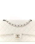 Caviar Quilted Medium Double Flap White