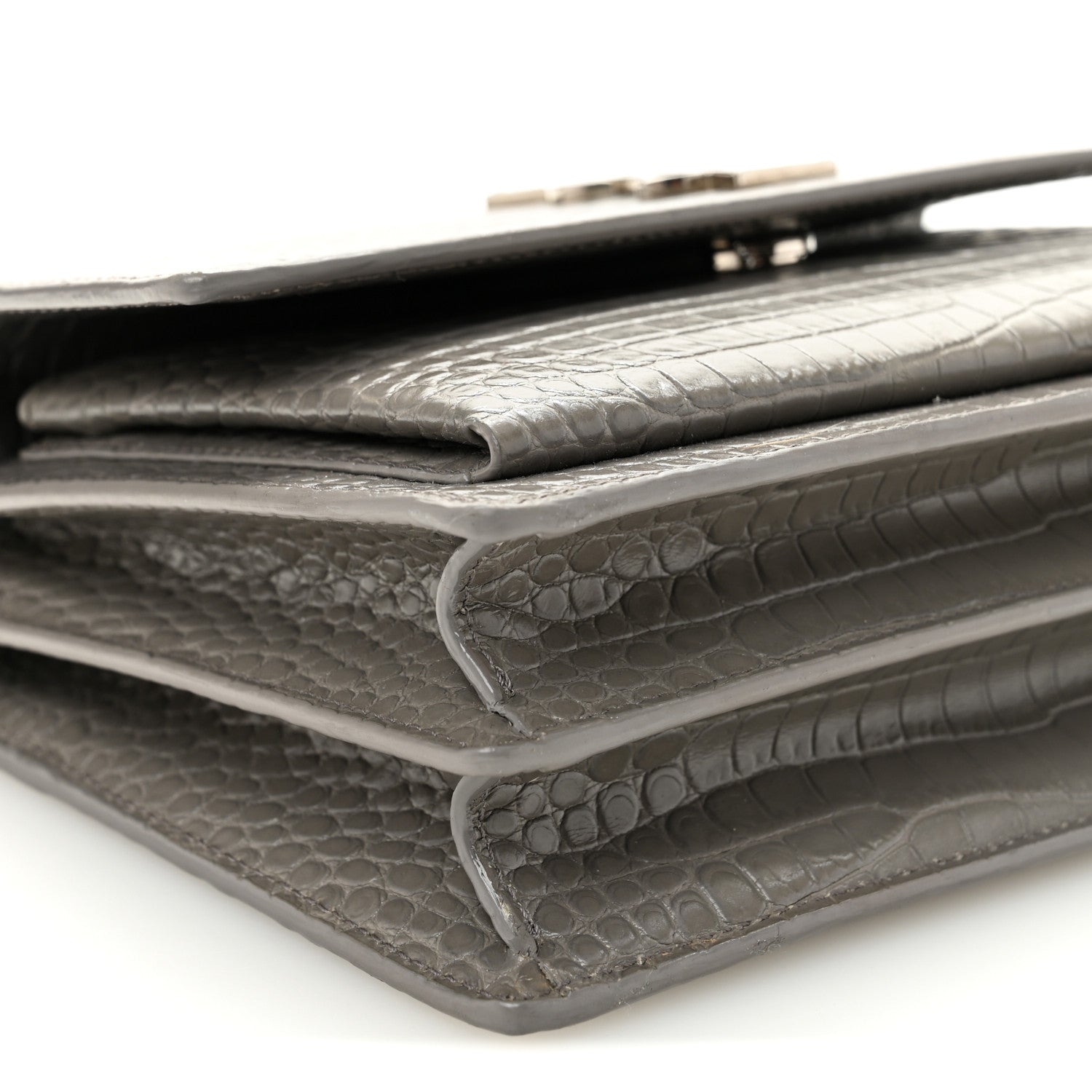 Calfskin Crocodile Embossed Medium Monogram Sunset Fog