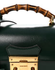 Azalea Calfskin Small Padlock Bamboo Shoulder Bag Vintage Green