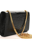 Calfskin Crocodile Embossed Small Classic Monogram Kate Tassel Satchel Black