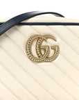 Vintage Effect Calfskin Matelasse Diagonal Small Torchon GG Marmont Chain Shoulder Bag Mystic White Blue Agata